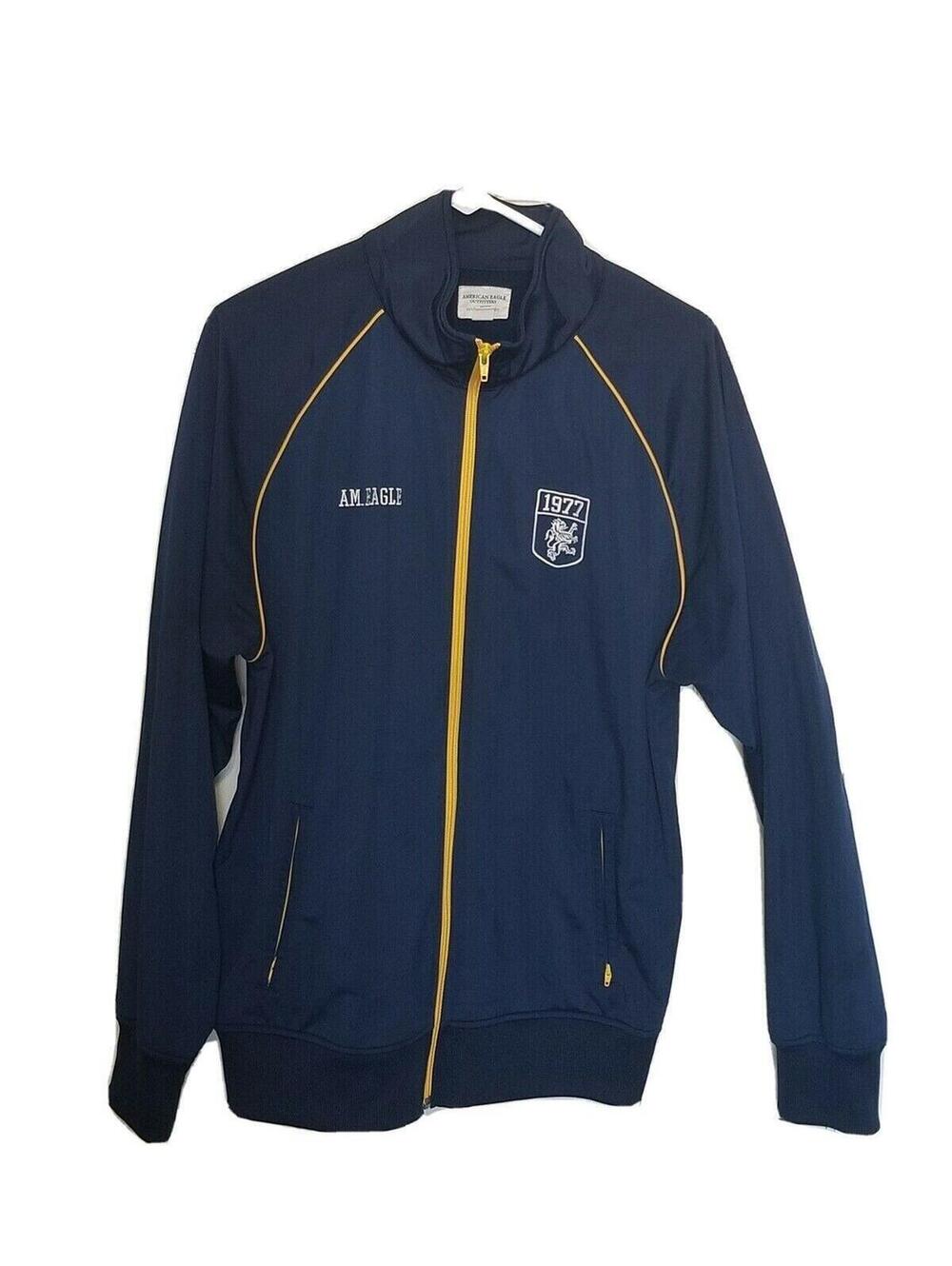 American Eagle Mens Polyester Long Sleeve Full Zip Navy Blue Track Jacket XL